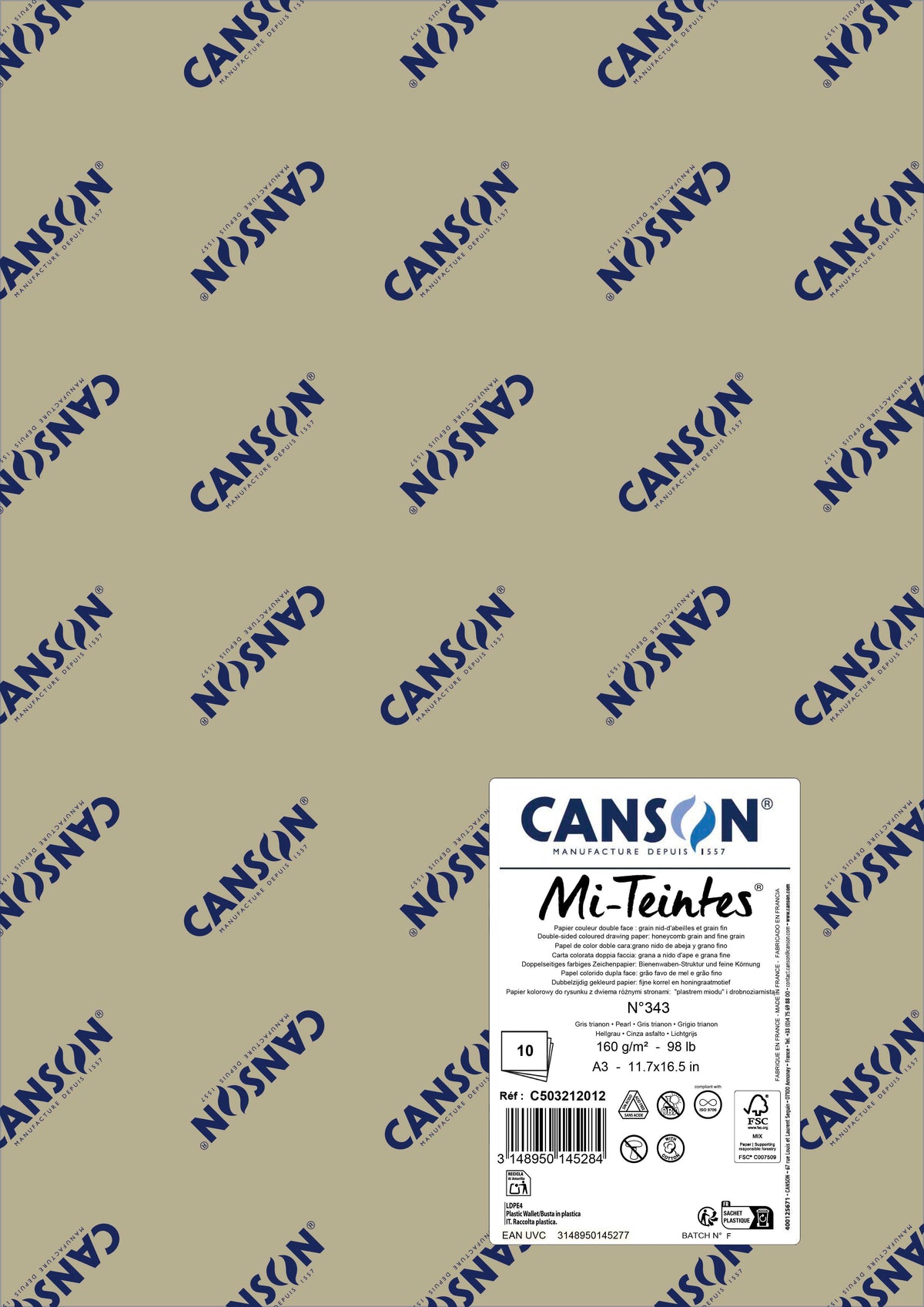 Hârtie pentru pastel Canson Mi-Teintes A3 160 g - 10 coli – Perlă 343