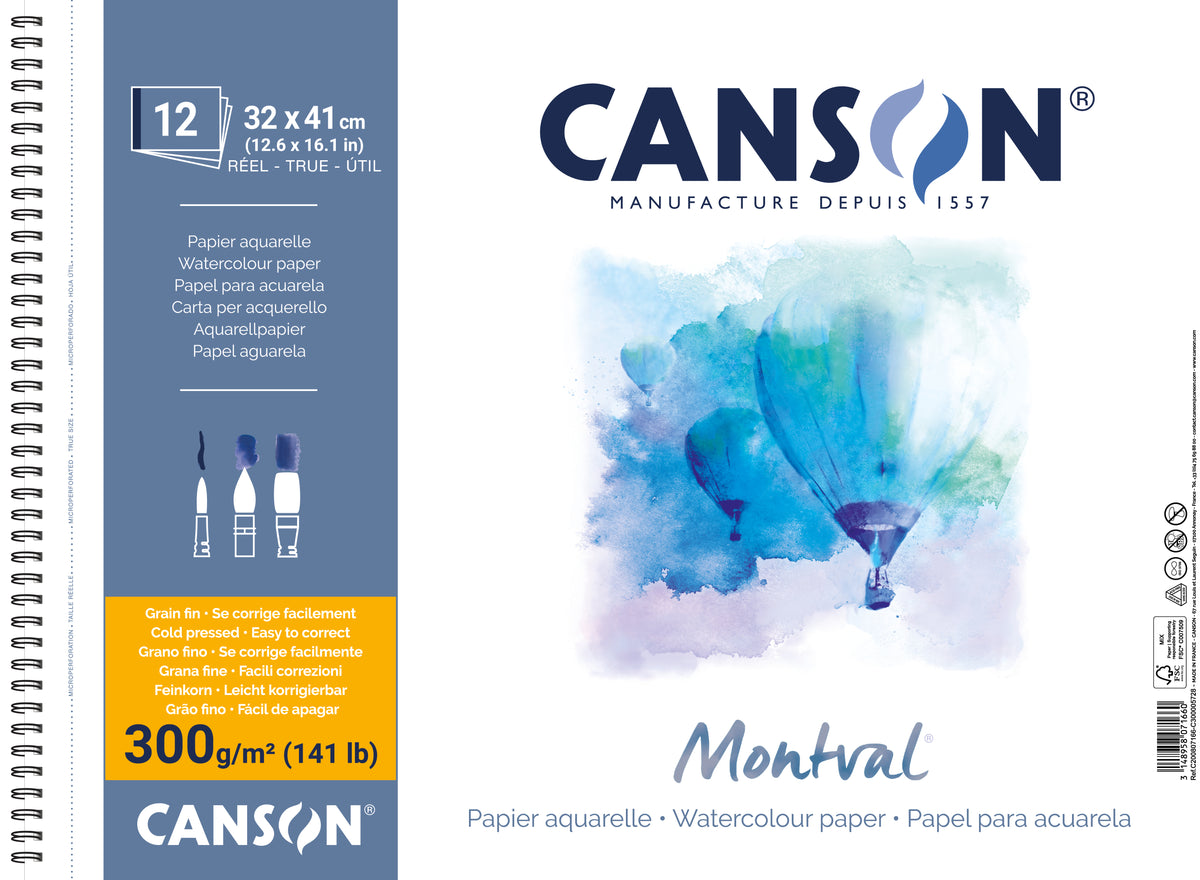 Bloc pentru acuarelă CANSON Montval CP 300 g/m² 12F 32 x 41 cm legătură cu spirala