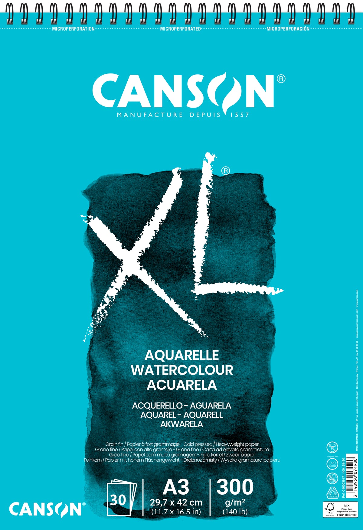 Bloc acuarelă CANSON XL Aquarelle 300 g/m² A3 - 30 file, spirală