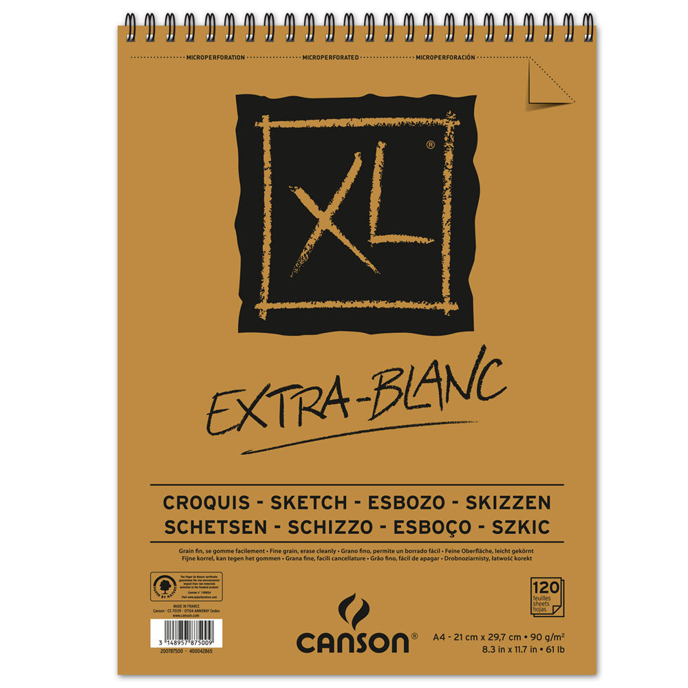 Bloc de schițe CANSON XL Extra Blanc 90 g/m² 120 file A4 spirală sus