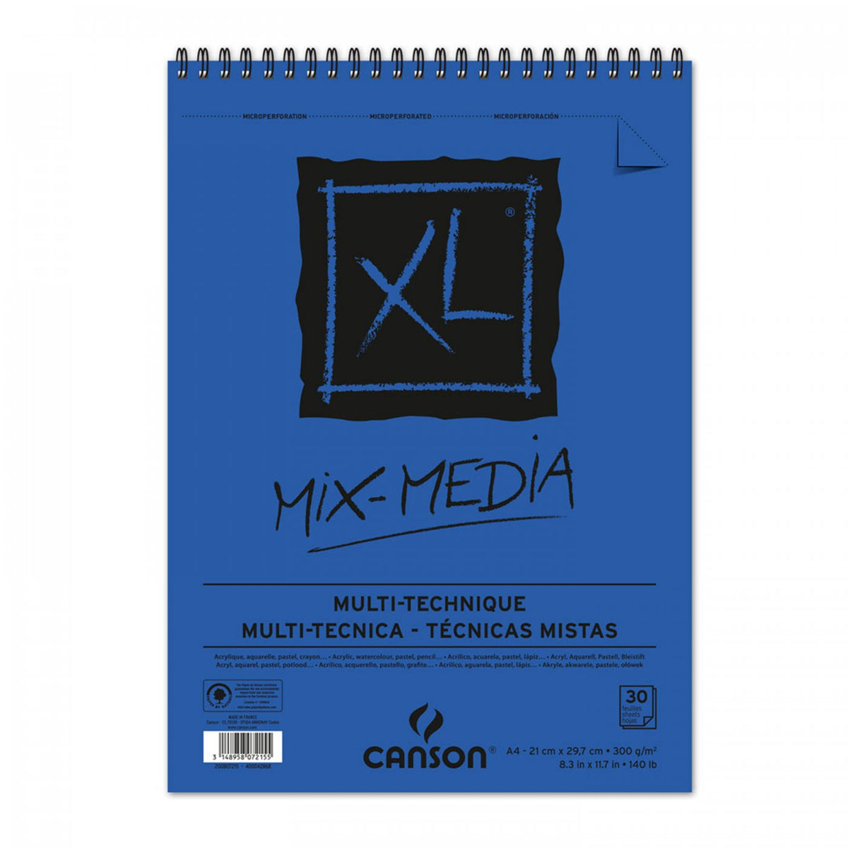 Bloc de hârtie Canson XL Mix Media 300 g/m² A2, 30 file, legătură cu spirală