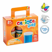 Carioca culori pentru pictat cu degetele Baby 2+, valiză din carton, 6 × 80 ml