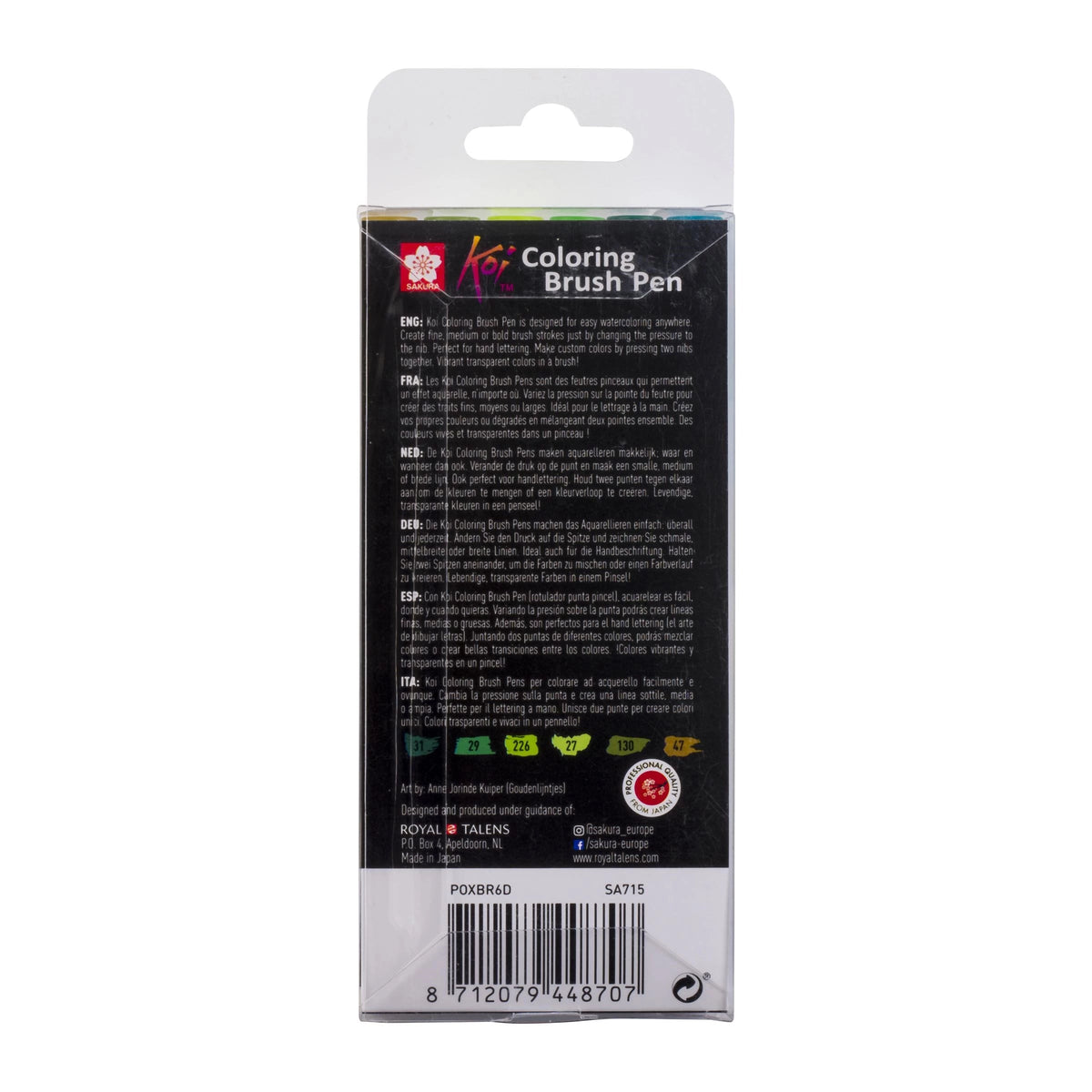 Carioci acuarelă tip pensulă SAKURA Koi Botanical / set 6 buc
