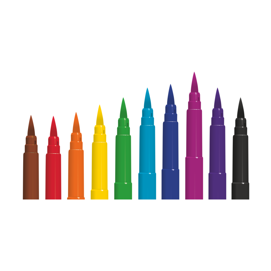 Carioci Colorino Brush cu vârf lung tip pensulă – 10 culori