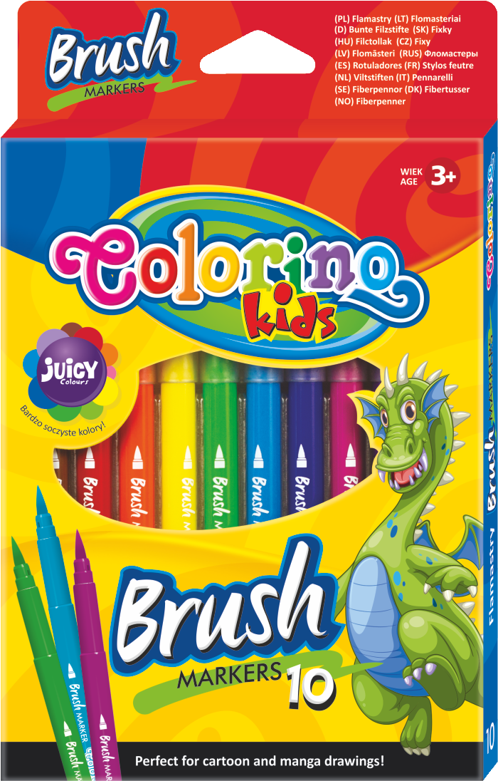 Carioci Colorino Brush cu vârf lung tip pensulă – 10 culori
