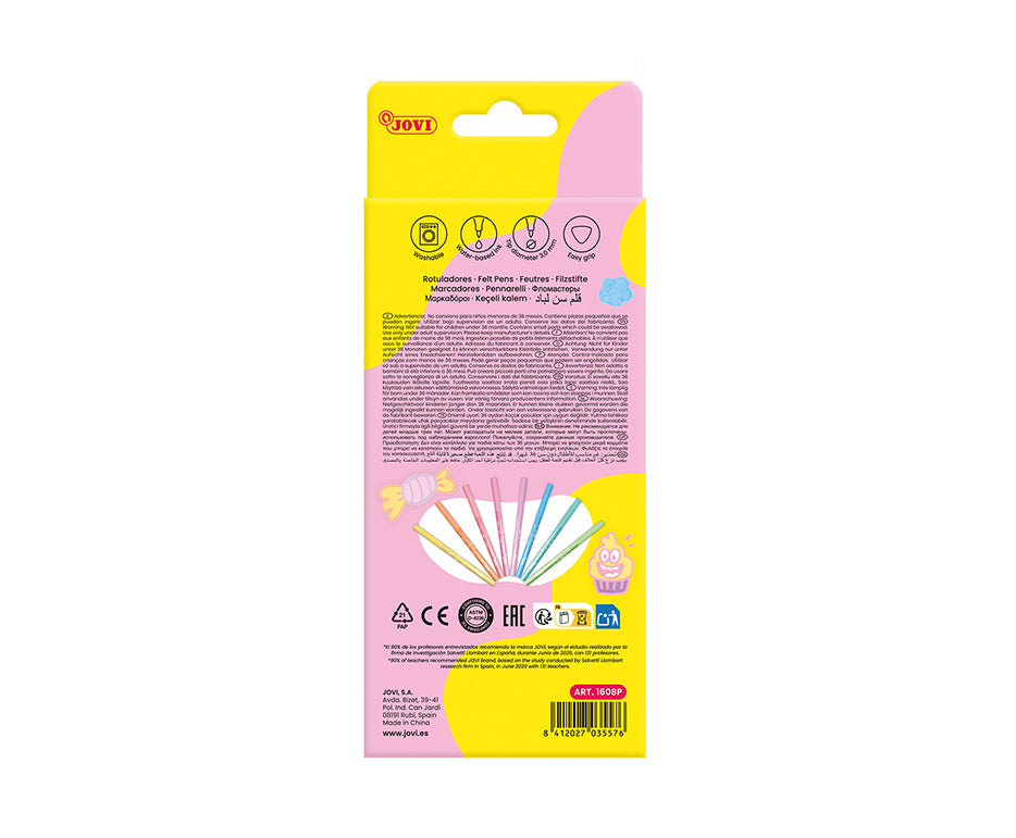 Carioci lavabile pentru copii JOVI pastel 3 mm / set de 8 buc