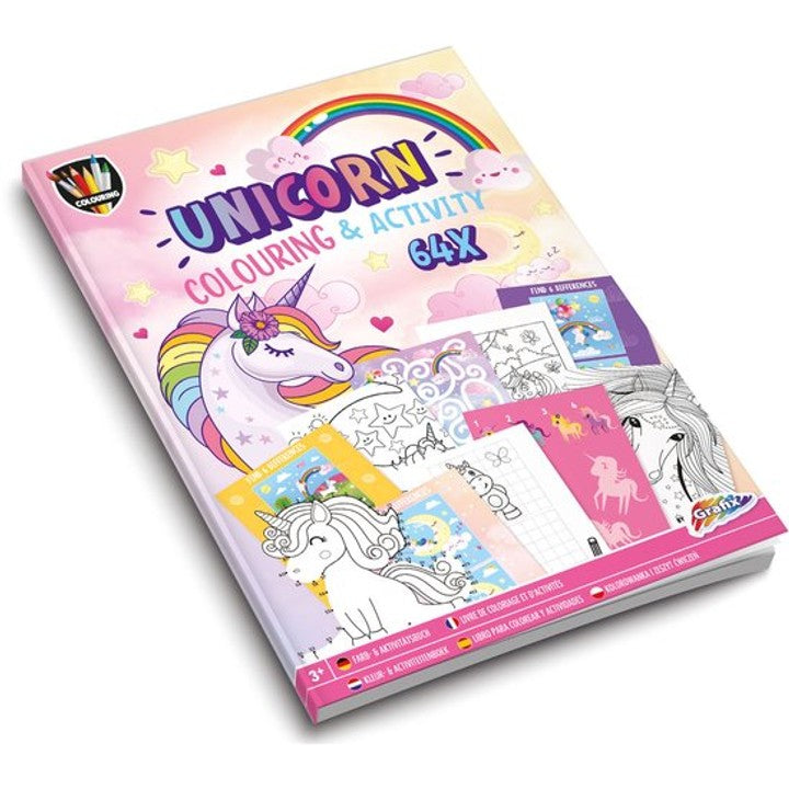 carte de activitați și colorat cu unicorni a4 64 pagini grafix