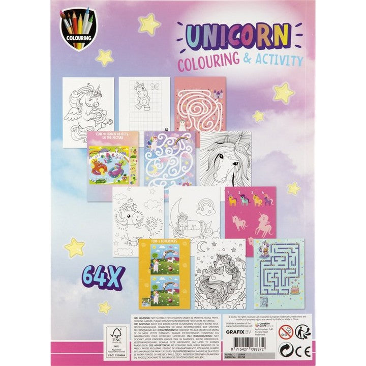 carte de activitați și colorat cu unicorni a4 64 pagini grafix