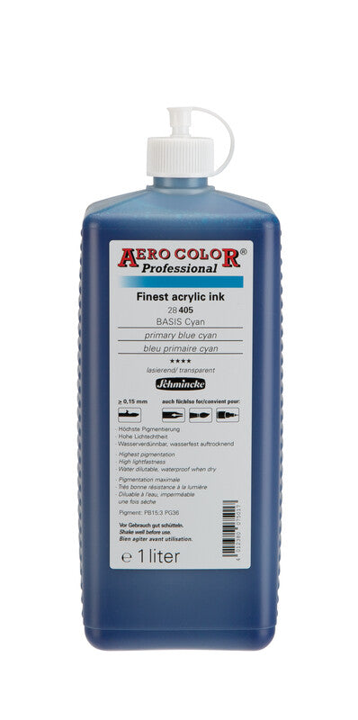 Cerneală acrilică Schmincke AERO COLOR Professional 1 l – 405 Albastru cyan primar