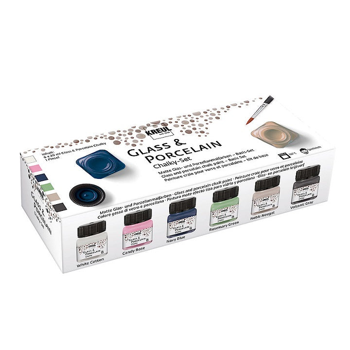 chalk culori pentru sticla si portelan kreul set 6 x 20 ml pensula ro krl16602
