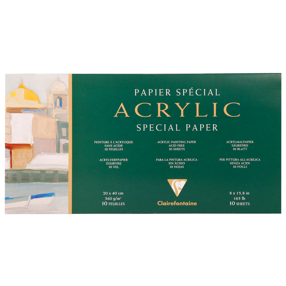 Bloc pentru acrilic Clairefontaine 360 g/m² – 10 file, 20 x 40 cm lipit