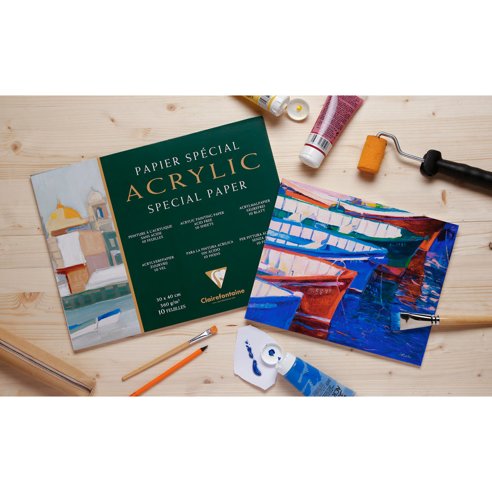Bloc pentru acrilic Clairefontaine 360 g/m² – 10 file, 20 x 40 cm lipit