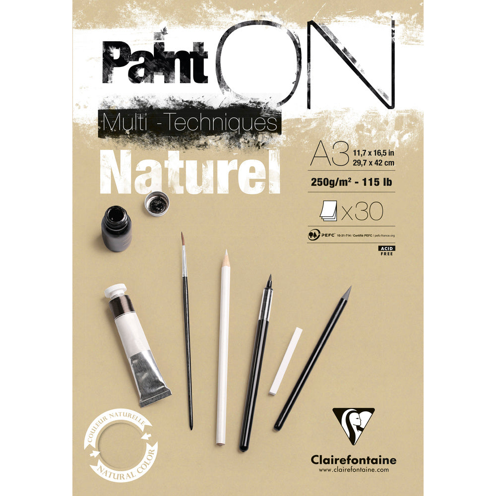 Bloc pentru tehnici mixte Clairefontaine Paint'On natur 250 g/m² – 30 file – A3