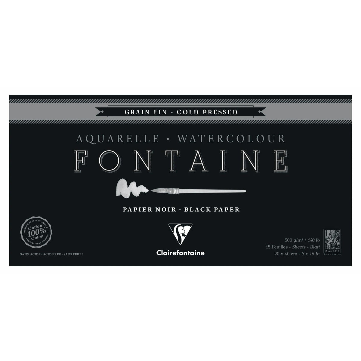 Bloc acuarelă negru CLAIREFONTAINE Fontaine 300 g/m² – 20 × 40 cm