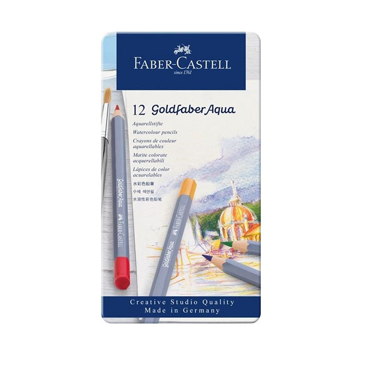 creioane colorate acuarele goldfaber aqua set de 12 culori cutie metalica ro fbc114612