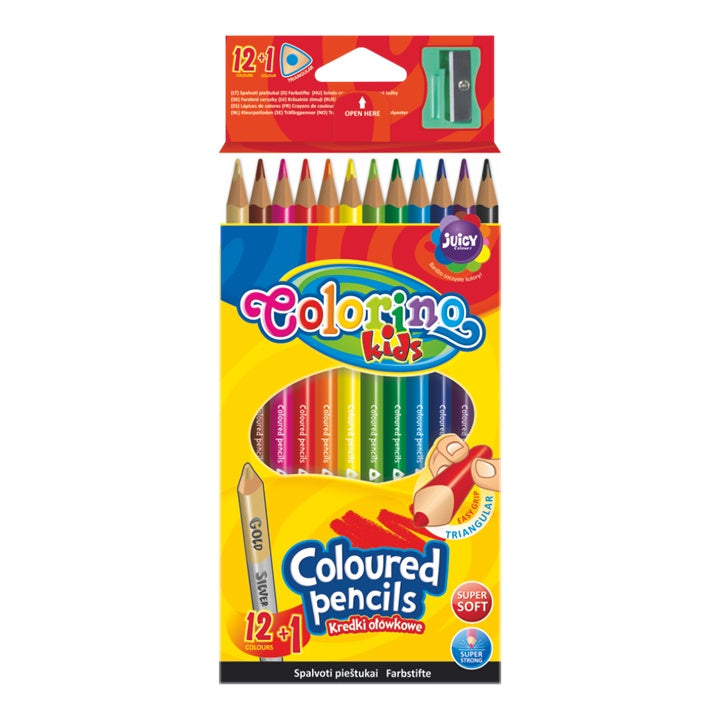 creioane colorate colorino triunghiulare cu ascutitor 12 buc ro clrr54706ptr