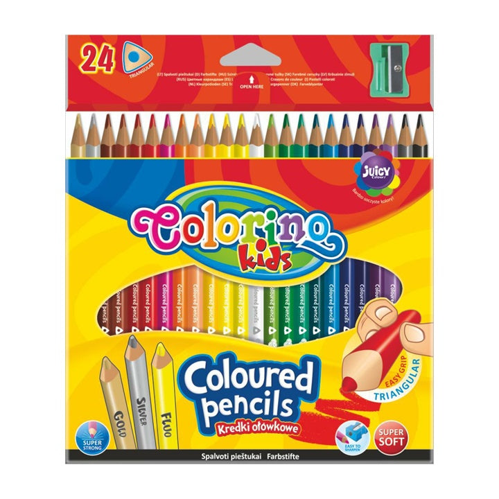 creioane colorate colorino triunghiulare cu ascutitor 24 buc ro clrr57462ptr