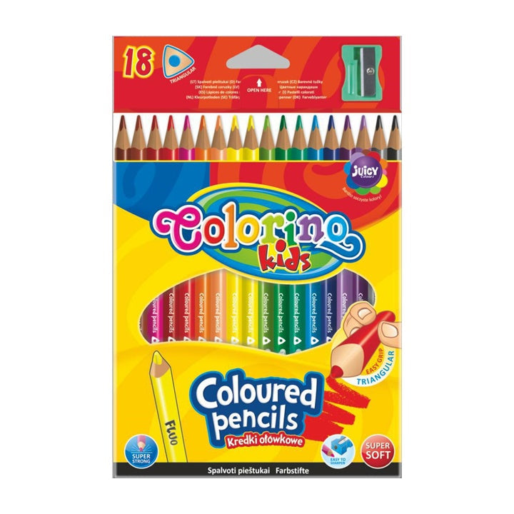 creioane colorate colorino triunghiulare cu ascutitor pachet de 18 ro clrr57431ptr