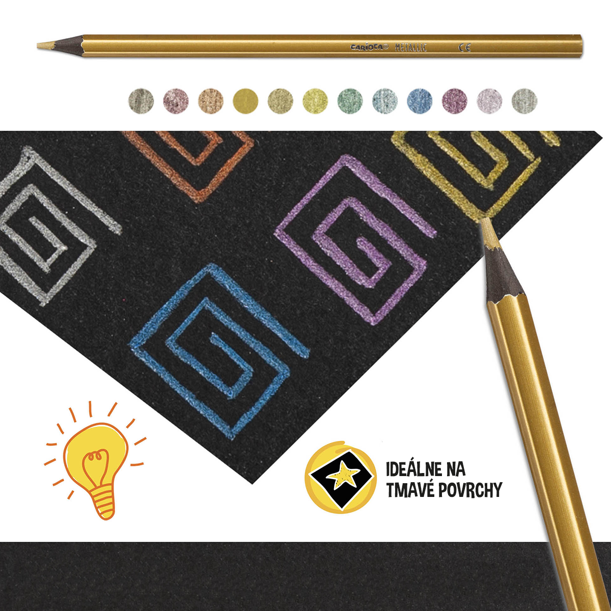Creioane colorate hexagonale Carioca Metallic, 12 buc