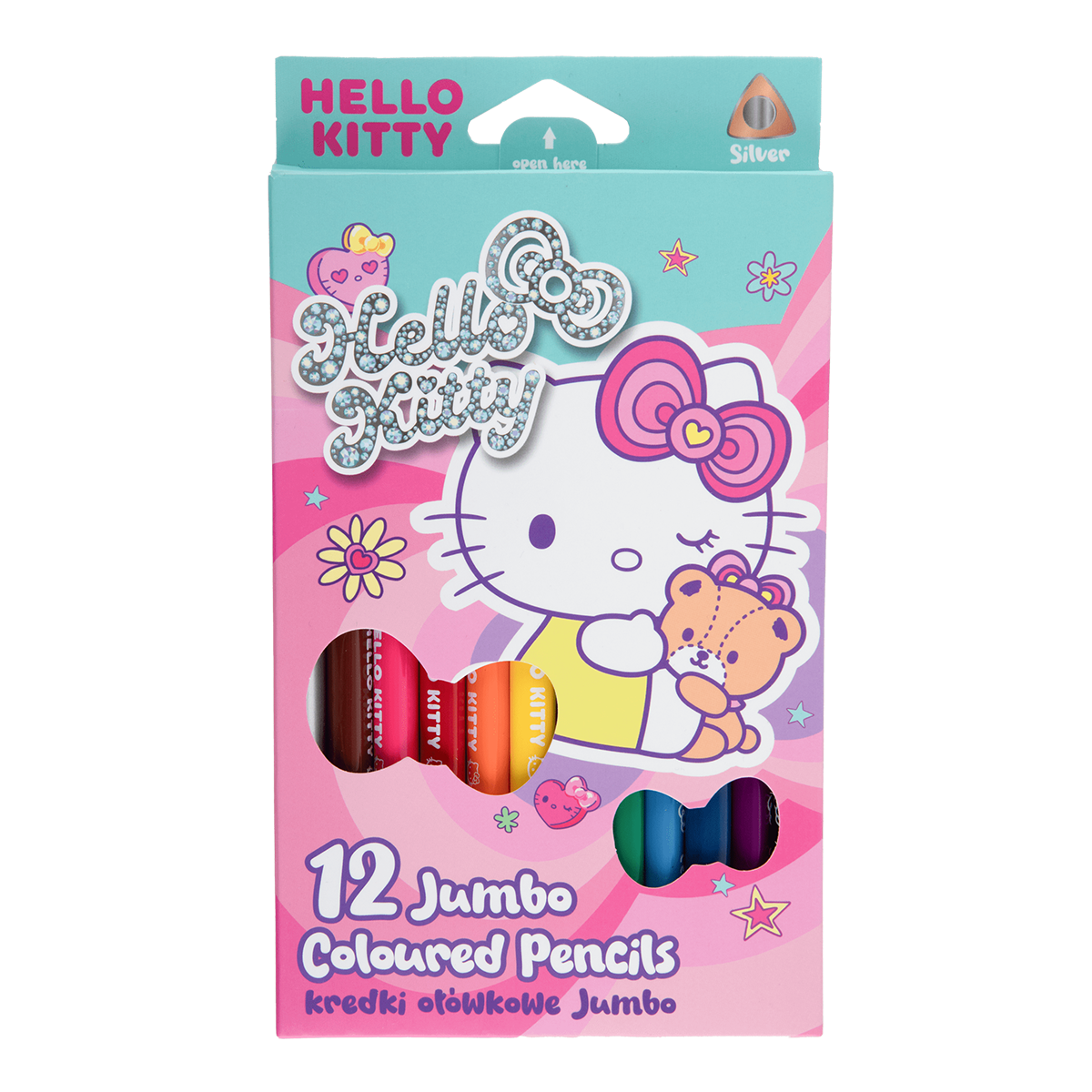 Creioane colorate triunghiulare Colorino JUMBO, Hello Kitty, 12 culori