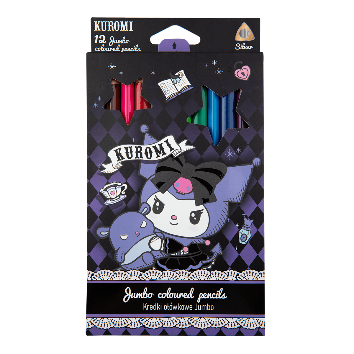 Creioane colorate triunghiulare Colorino JUMBO Kuromi, 12 culori