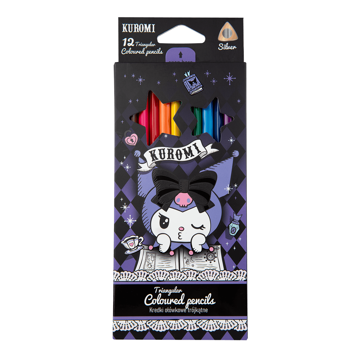 Creioane colorate triunghiulare Colorino Kuromi, 12 culori