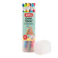 Creioane mecanice colorate APLI Color Click, 12 buc cu mine de rezervă și ascuțitoare