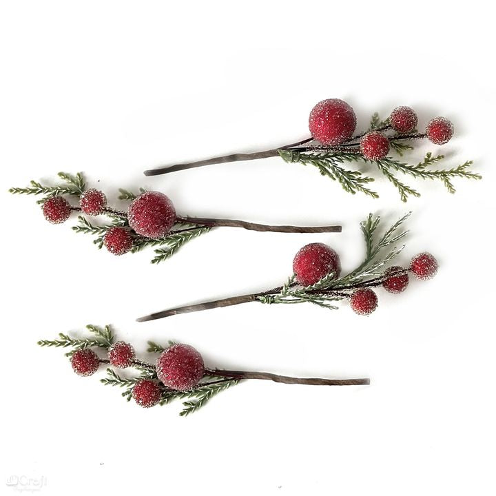crenguțe decorative 3d cu fructe de padure roșii 4 buc