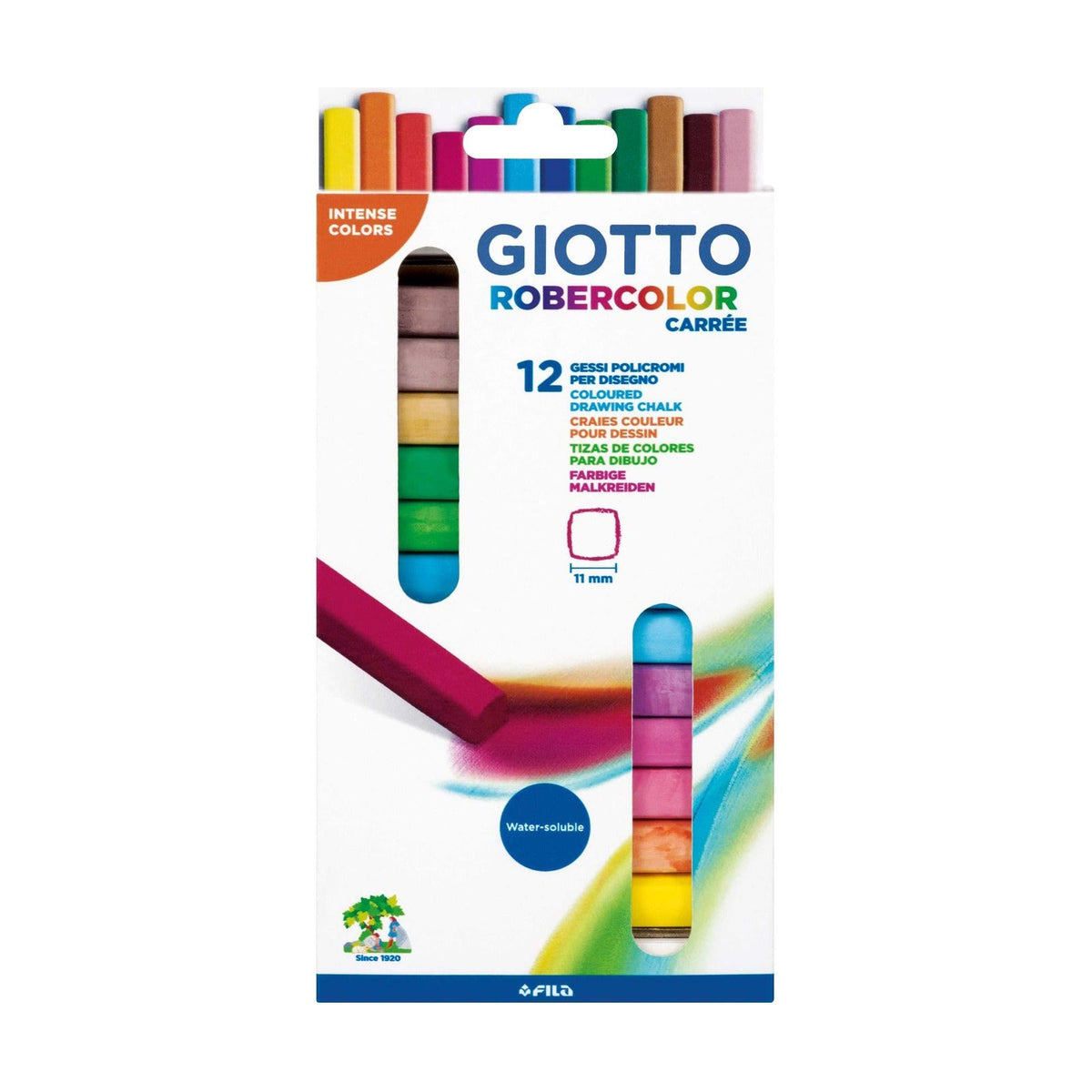 Cretă colorată fără praf pătrată GIOTTO Robercolor Carré, 12 buc