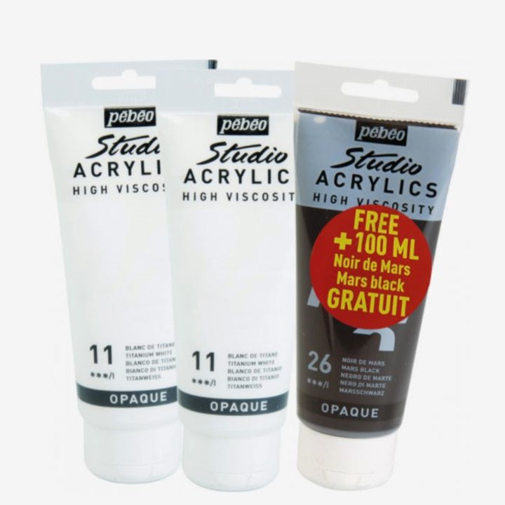 culori acrilice pebeo studio acrylic set alb si negru 3 x 100 ml ro pbo837499