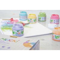 Culori de degete pentru copii în nuanțe pastelate MUCKI / set 6 x 150 ml