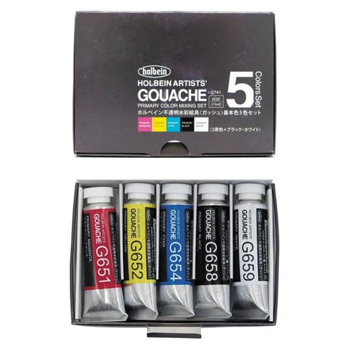 culori guașa profesionale holbein artists set de baza 5 x 15 ml