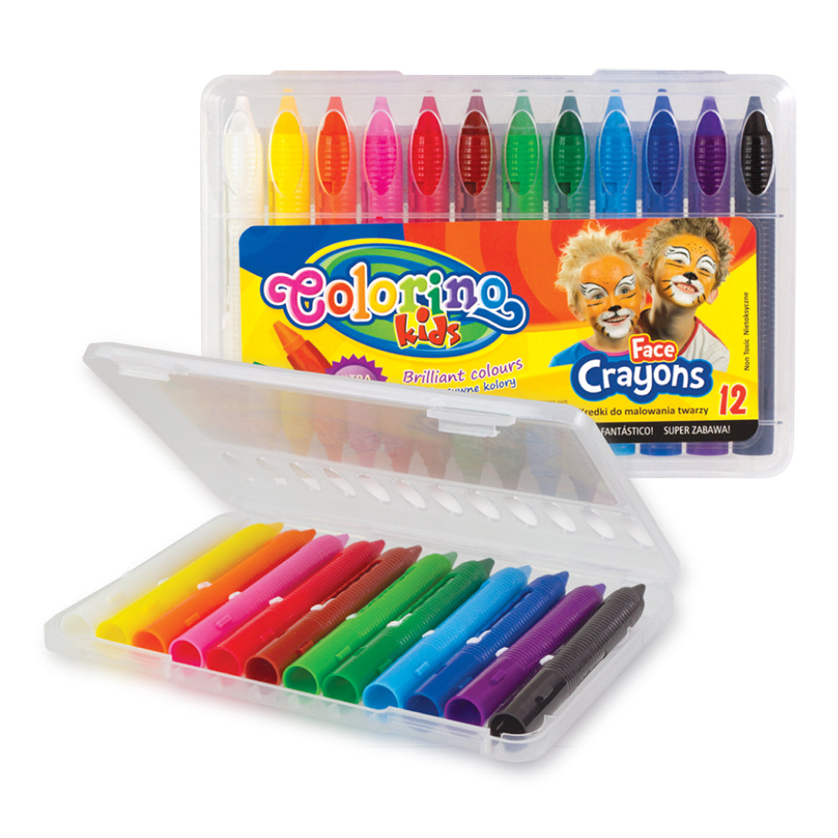 Culori pentru pictură pe față în suport din plastic Colorino, în etui – 12 culori