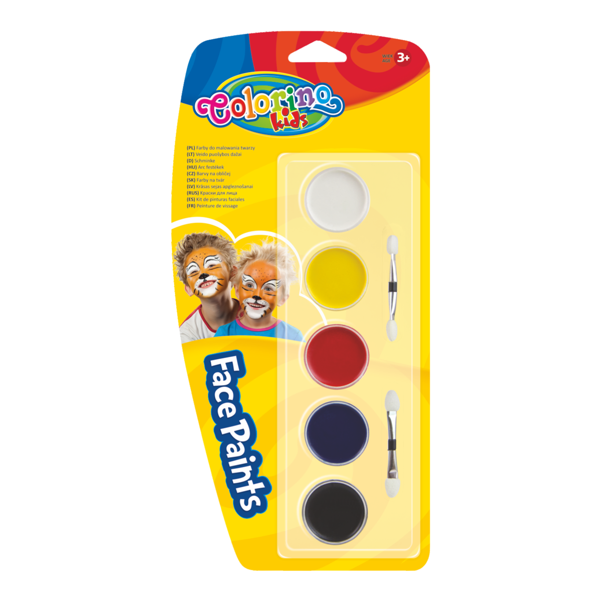 Culori uscate pentru pictură pe față Colorino cu pensulă – 5 culori