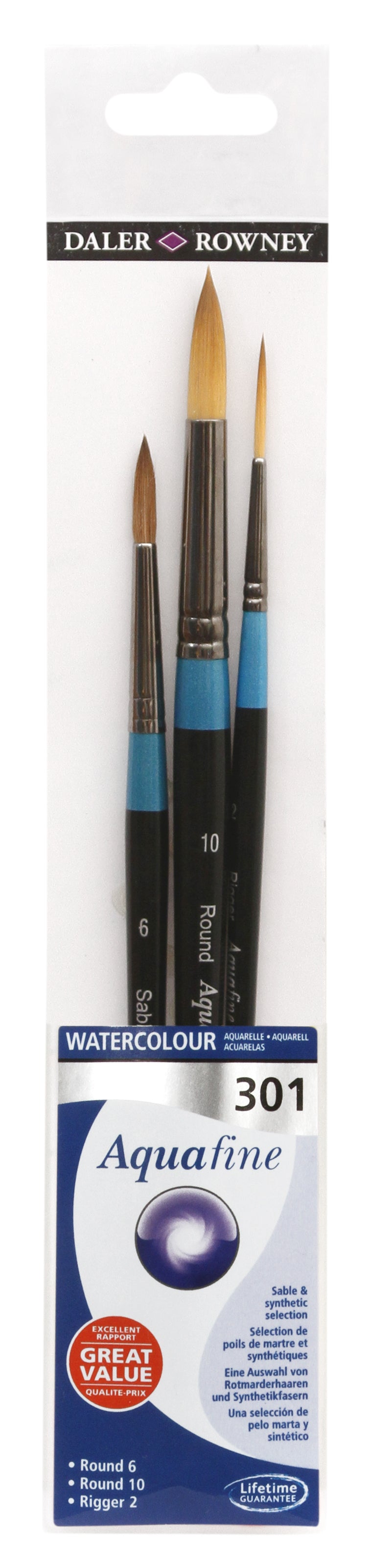 DALER ROWNEY Aquafine 301 set pensule pentru acuarelă și guașă - 3 buc