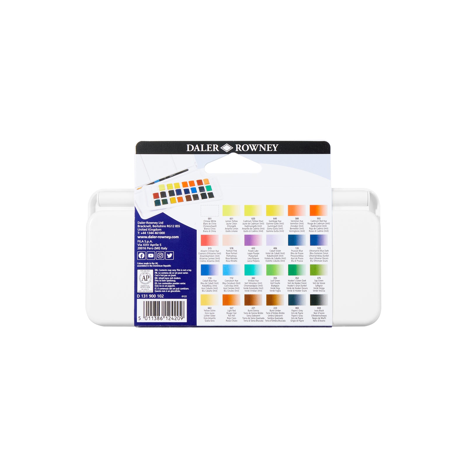 Set de călătorie acuarele DALER ROWNEY Aquafine 24 godete mici cu pensulă