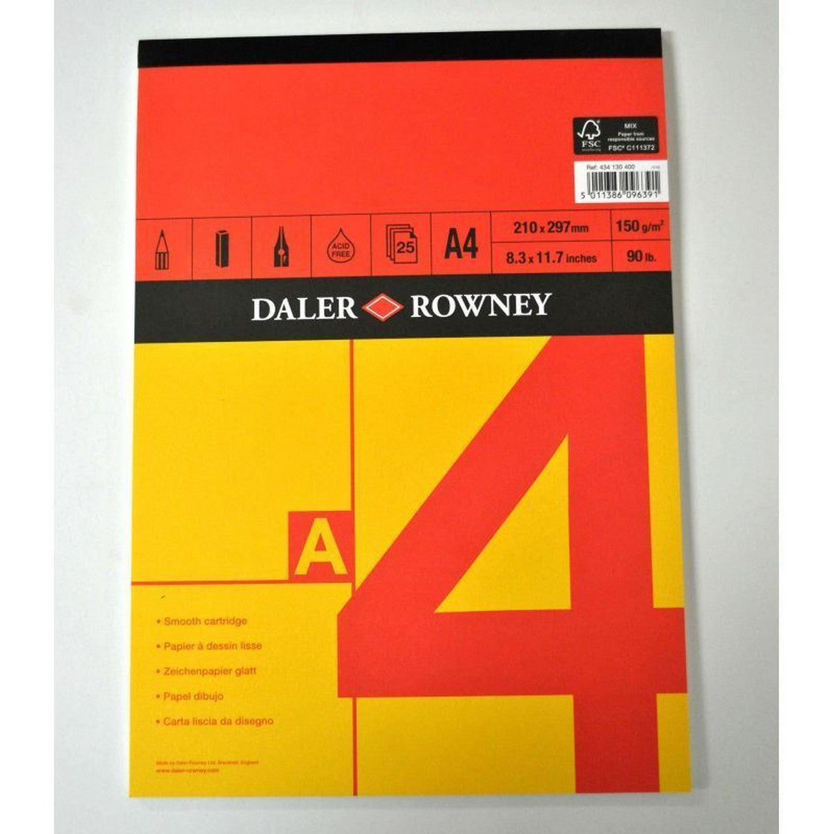 Bloc de schițe DALER ROWNEY Red & Yellow A4, 150 g, 25 file, lipit