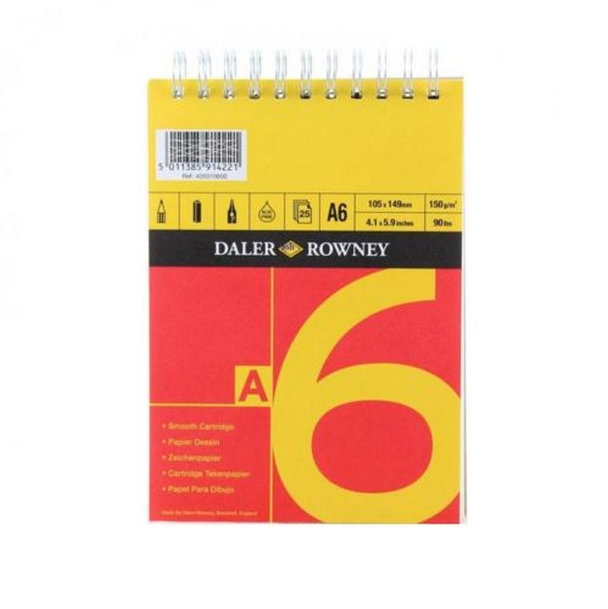 DALER ROWNEY D&R Red & Yellow bloc de schițe A6 150 g 25file lipit