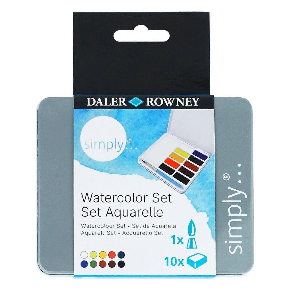 Set acuarele DALER ROWNEY Simply, 10 godete jumătate cu pensulă