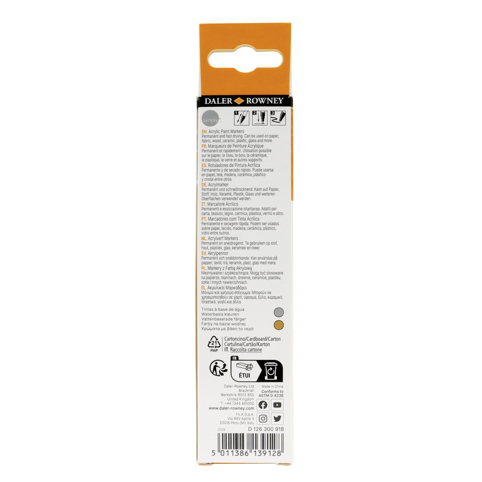 DALER ROWNEY Simply set markere acrilice auriu și argintiu 2 buc