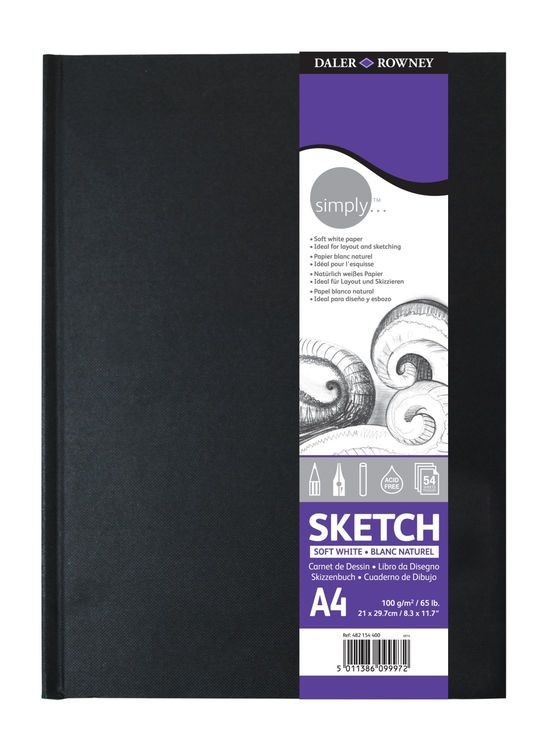 Caiet de schițe DALER ROWNEY Simply extra alb 100 g A4 54L legat tip carte