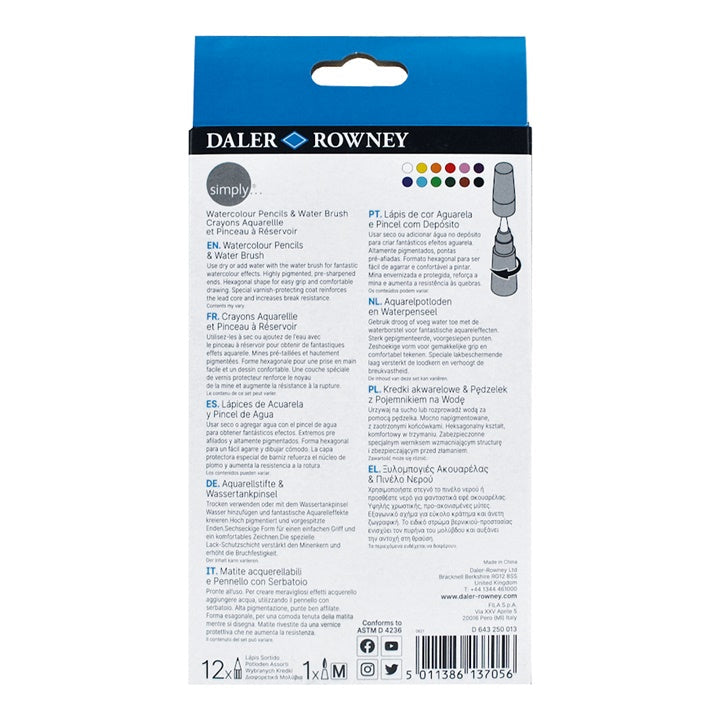 daler rowney set de 12 creioane acuarela cu pensula de apa ro dlr643250013