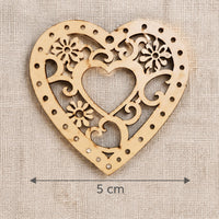 Decupaje din lemn inimioară cu ornament 5 x 5 cm - set 5 buc