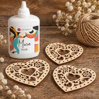 Decupaje din lemn inimioară cu ornament 5 x 5 cm - set 5 buc