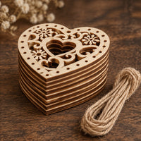 Decupaje din lemn inimioară cu ornament 5 x 5 cm - set 5 buc