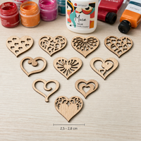 Decupaje din lemn inimioare - set 10 buc, 2,5 - 2,8 cm