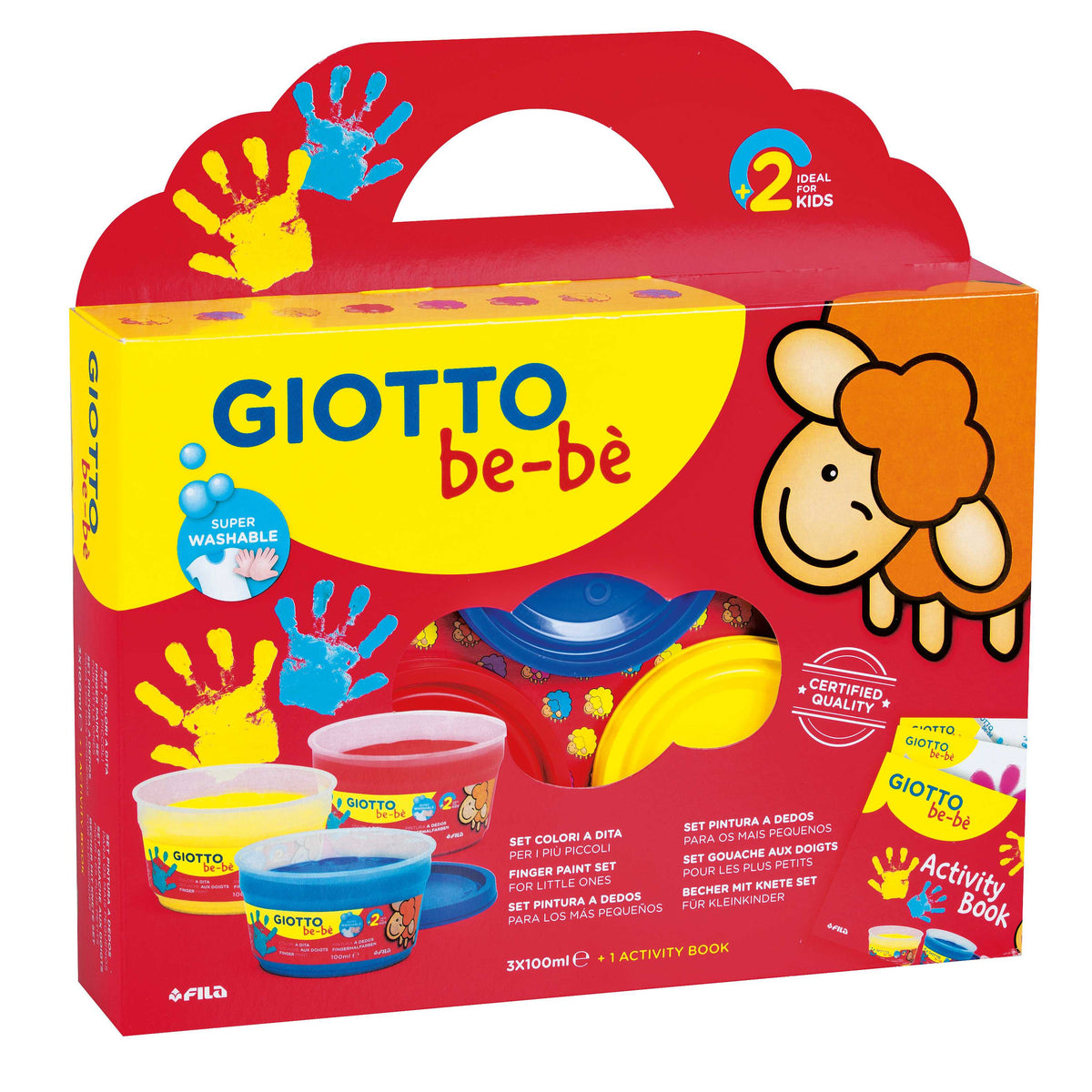 GIOTTO Be-Be set culori pentru degete 3 x 150 ml cu cărticică de activități