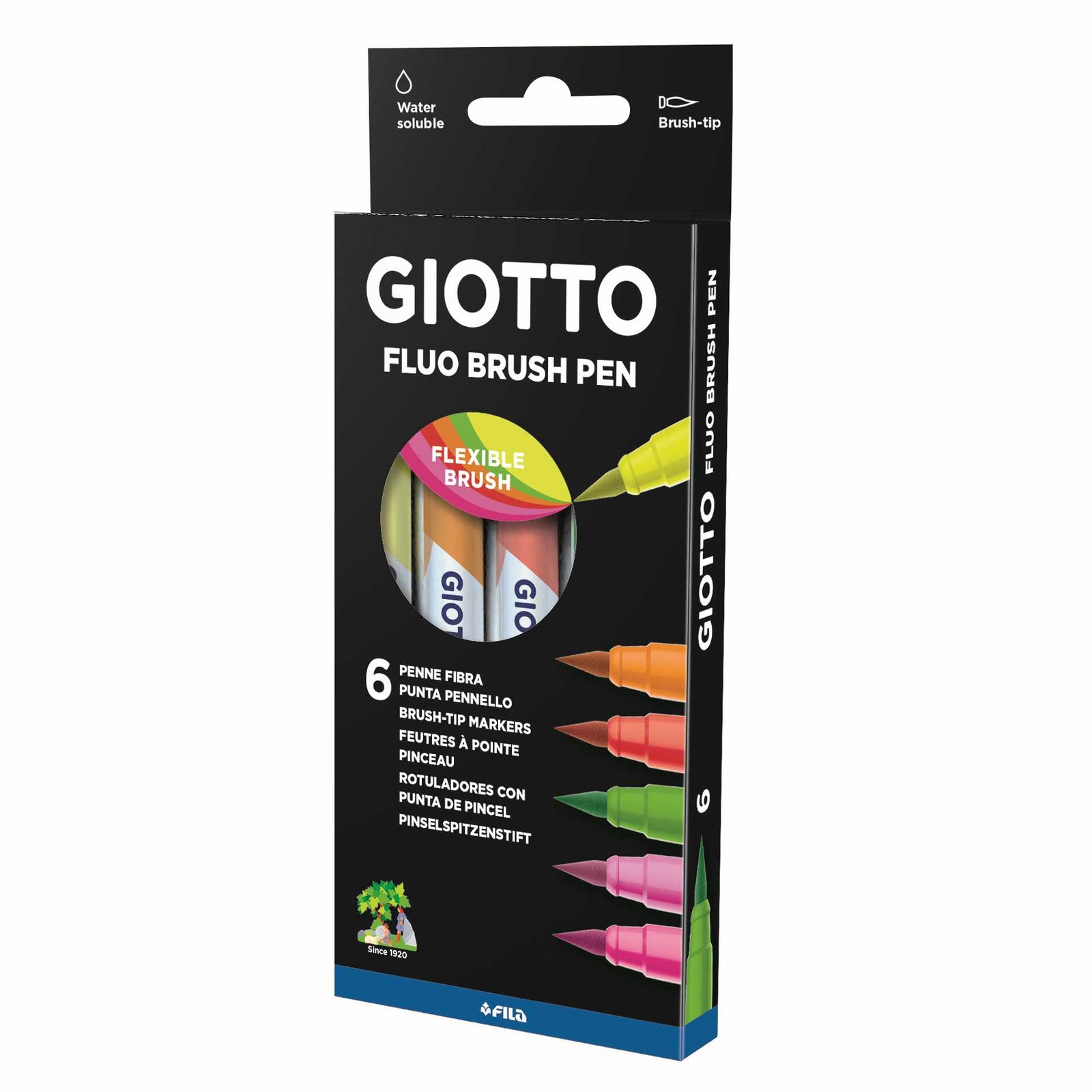 Carioci tip pensulă GIOTTO Turbo Soft Brush Fluo 6 buc