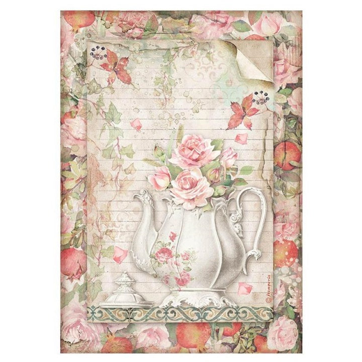 hartia de orez a4 teapot with flowers ro mxh15930