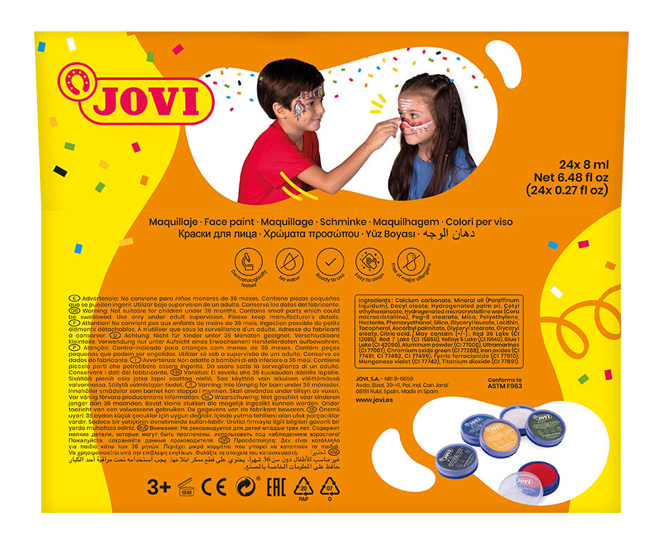 JOVI culori pentru pictură pe față în suport display 24 x 8 ml